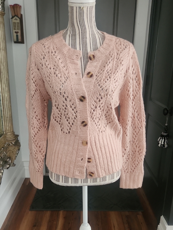Simplee Apparel Sweaters - Soft Pink Openwork Knit Cardigan Sweater